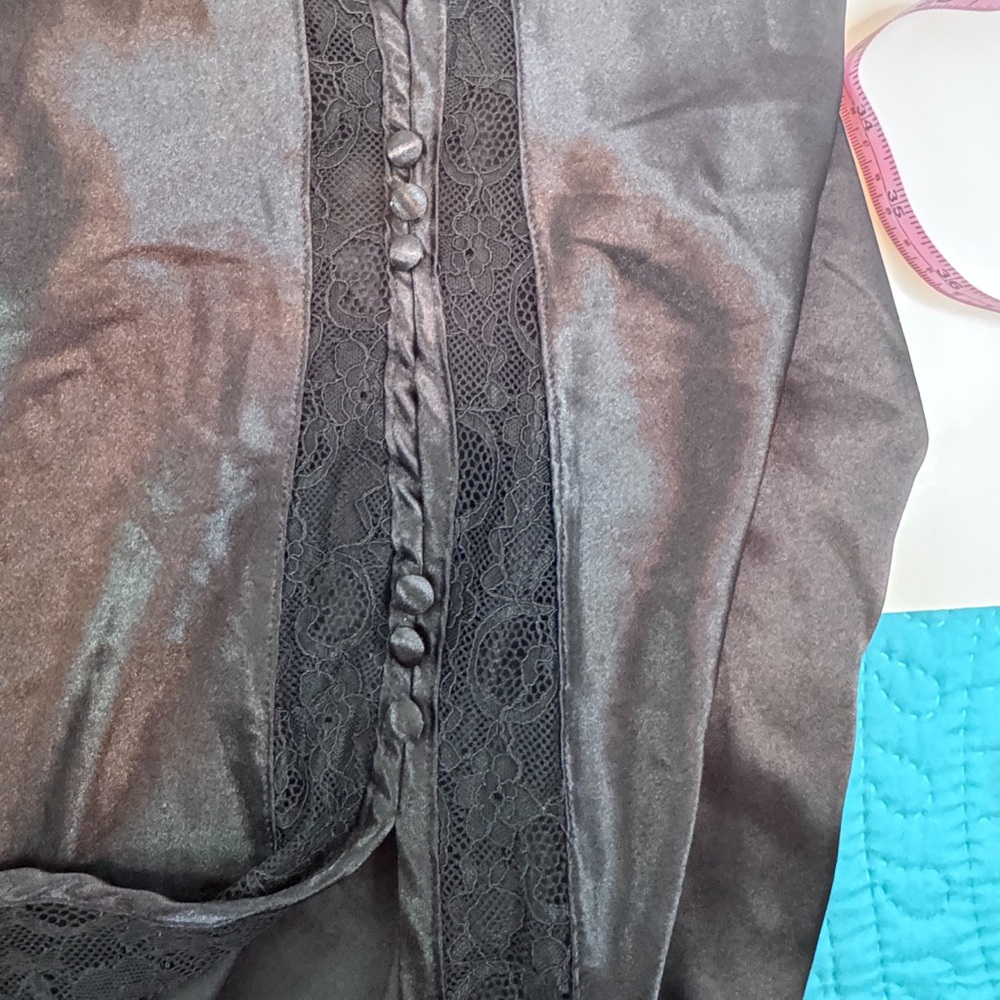 Black Satin Lace Slip Dress Mini Y2K Lingerie Style Adjustable Straps Size Small - Picture 8 of 9